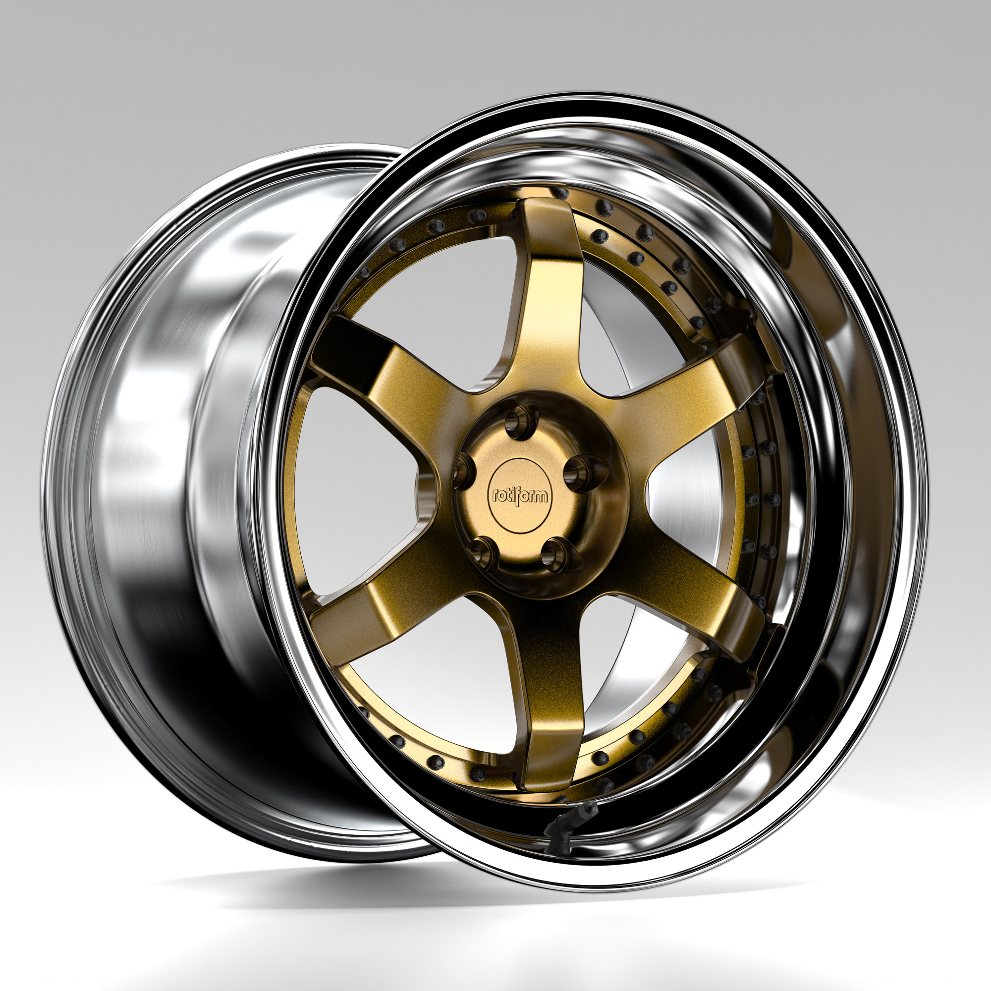 Rotiform SIX Gold Polished Alloy Wheel 3D CGI Render Wipdesigns 1